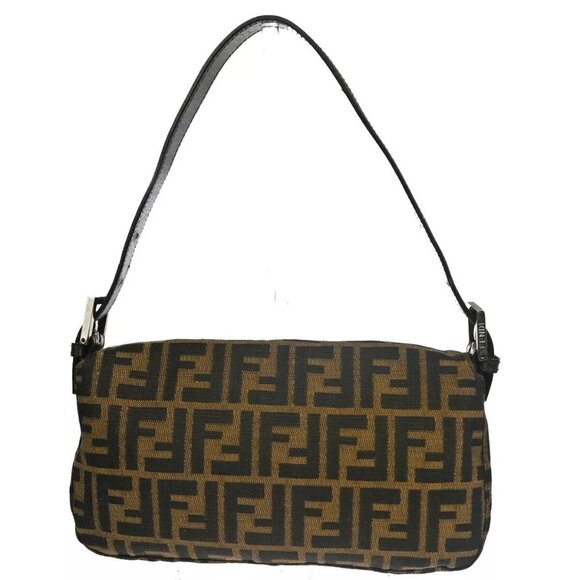 FENDI Logo Mamma Zucca Pattern Shoulder Bag Canvas Leather Brown Italy 662RH389 - Picture 3 of 16